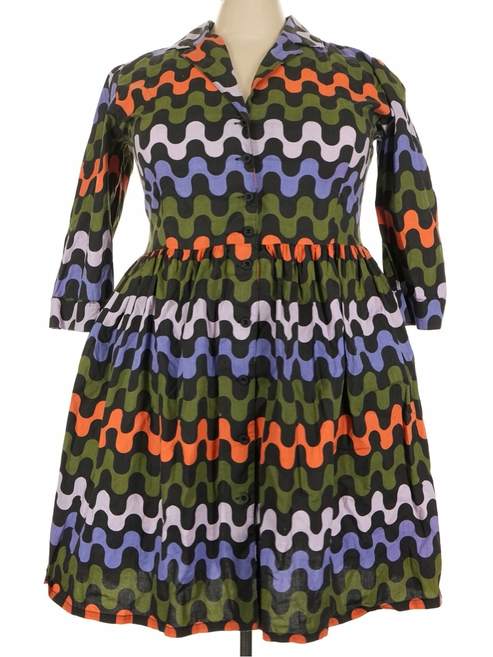 Nooworks Ditto Button Dress in Olive, Orange & Lavender